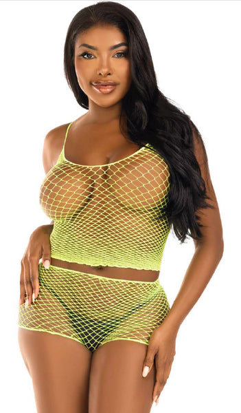 81662 2 pc twist net tank top and boy shorts by Leg Avenue