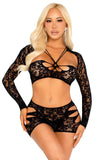 89355 2 pc lace cut-out bra top, and boy shorts by Leg Avenue