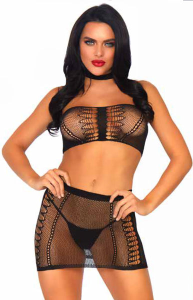 86792 2 PC Fishnet bandeau top and mini skirt by Leg Avenue