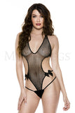 80098 fishnet neck tie teddy with single strap waistband from Music Legs